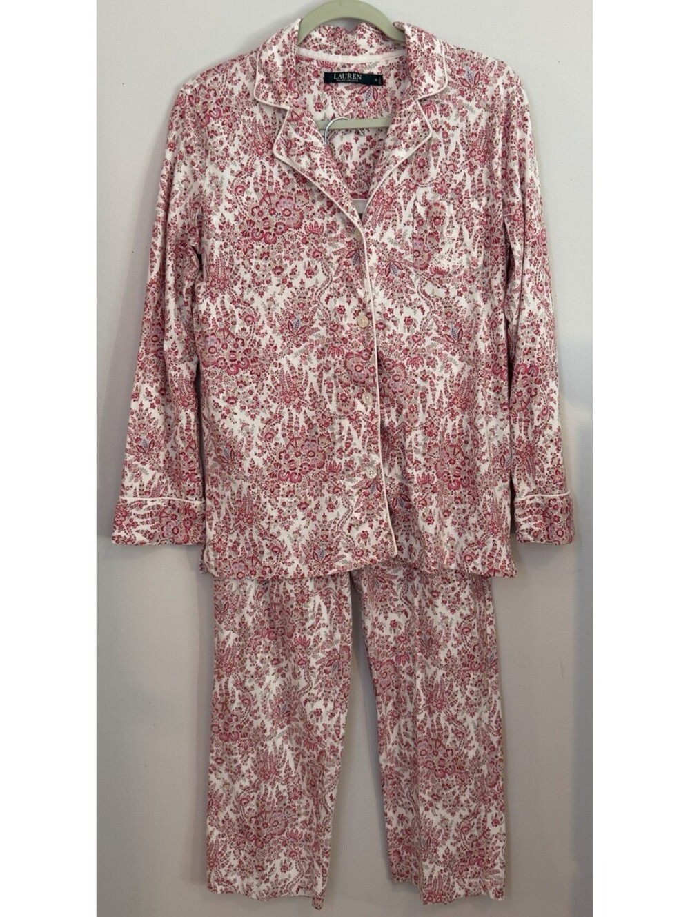 Lauren Ralph Lauren Pajama Set Small Pink Paisley Cotton Sleepwear Embroidered
